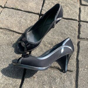 Reba Black open toe pumps size 7.5